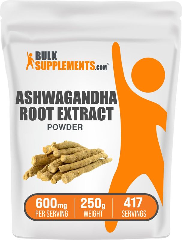 BulkSupplements.com Ashwagandha Root Extract Powder - Ashwagandha Supplement, Ashwagandha Powder - from Ashwagandha Root - Vegan &amp; Gluten Free, 600mg per Serving, 250g (8.8 oz) (Pack of 1)