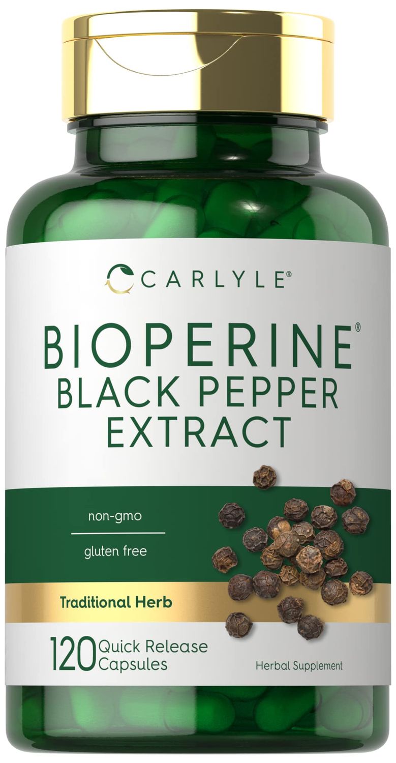 Carlyle Bioperine 10mg | 120 Capsules | Non-GMO &amp; Gluten Free | Sourced from Black Pepper Extract | Supports Curcumin Powder Absorption