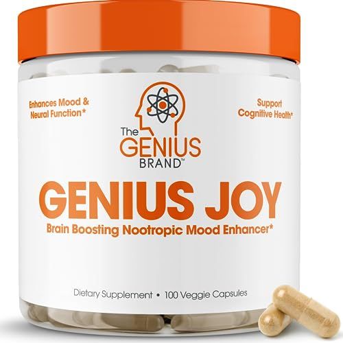 Genius Joy, Nootropic Mood Enhancer Supplement - Support Cognitive Health, Enhance Mood &amp; Neural Function with Brain Boosting L-Theanine, Panax Ginseng &amp; SAM-e - Organic, Non-GMO, &amp; Gluten-Free
