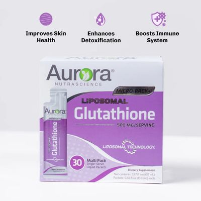 Aurora Nutrascience Micro-Pack Liposomal Glutathione, Immune System Support, Antioxidant, 500 mg per Serving, 30 Single-Serve Packets, Gluten Free, Non-GMO, Sugar-Free, 13.7 fl oz (405 mL)