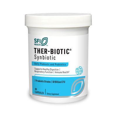 Klaire Labs SFI Health Ther-Biotic Synbiotic 50 Billion CFU Daily Probiotics for Women &amp; Men - Pre and Probiotic with Low-FODMAP Certified Prebiotic, 7 Probiotics for Sensitive Stomachs (30 Capsules)