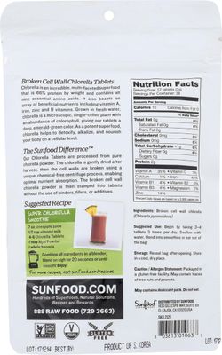 Sunfood Superfoods Chlorella Tablets - Chlorella Powder Tablets, Chlorophyll, Chlorella Supplement, Chlorophyll Pills, Broken Cell Wall Algae Capsules, Non GMO, Vegan - 4 oz Bag