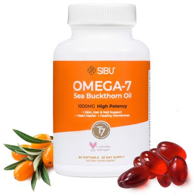 sibu Omega-7 Softgels, Premium Organic Himalayan Sea Buckthorn Oil (60ct, 30 Day Supply) - Supplement for Healthy Skin, Hair, Nails and Dryness