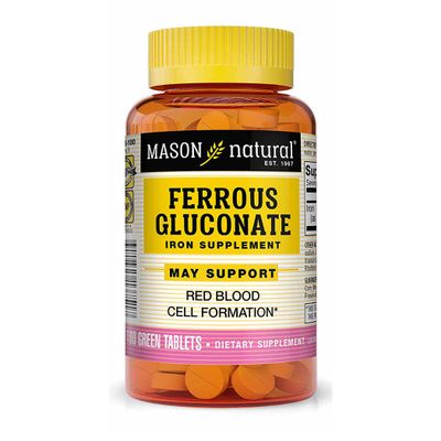 Mason Natural Ferrous Gluconate - Supports Red Blood Cell Formation, Gentle on Stomach Iron Supplement, 100 Tablets