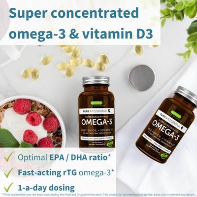 Advanced Omega-3 Wild Fish Oil &amp; Vitamin D3 1000iu, 1-a-Day, Triglyceride Form EPA &amp; DHA, Fast-Acting rTG, Natural Lemon Flavor, Non-GMO, 60 Softgels, by Igennus