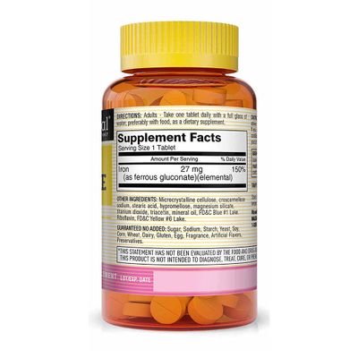 Mason Natural Ferrous Gluconate - Supports Red Blood Cell Formation, Gentle on Stomach Iron Supplement, 100 Tablets