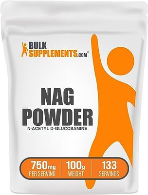BulkSupplements.com N-Acetyl Glucosamine Powder - NAG Powder, Glucosamine 750mg, Glucosamine Supplement - Glucosamine Powder, Gluten Free, 750mg of per Serving, 100g (3.5 oz) (Pack of 1)