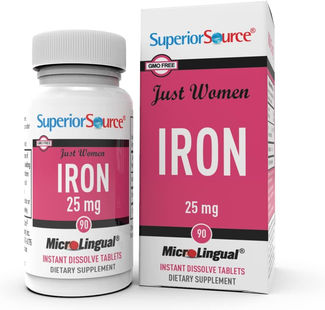 Superior Source Just Women - Iron 25 mg, (Ferrous Fumarate), Under The Tongue Quick Dissolve MicroLingual Tablets, 90 Count, Easily Absorbed, Assists Red Blood Cell Formation, Non-GMO