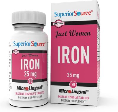 Superior Source Just Women - Iron 25 mg, (Ferrous Fumarate), Under The Tongue Quick Dissolve MicroLingual Tablets, 90 Count, Easily Absorbed, Assists Red Blood Cell Formation, Non-GMO