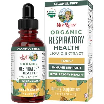 USDA Organic Respiratory Health Liquid Drops with Mullein Leaf | Marshmallow Root &amp; Elderberry | Mullein Drops for Lungs Herbal Blend | Immune Support Supplement | Non-GMO | Vegan | 1 Fl Oz