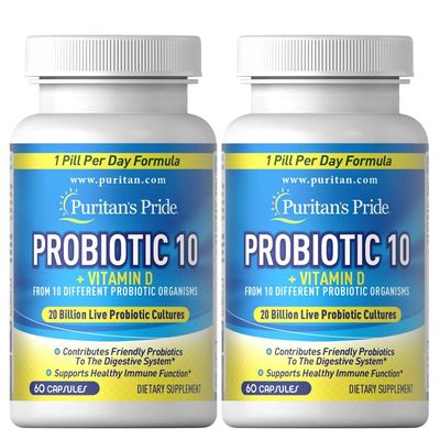 Puritan&#39;s Pride Probiotic 10 with Vitamin D, 60 Capsules (Pack of 2)