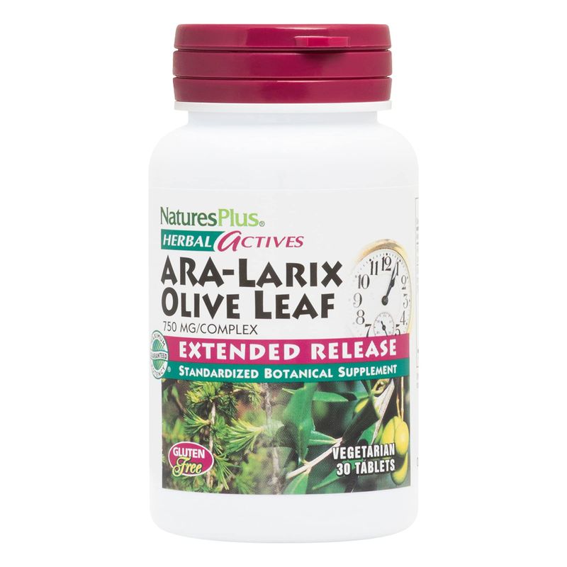 Natures Plus Herbal Actives ARA Larix Olive Leaf - 750 mg, 30 Vegan Tablets - Immune Support Supplement, Extended Release - Hypoallergenic, Vegetarian, Gluten-Free - 30 Servings
