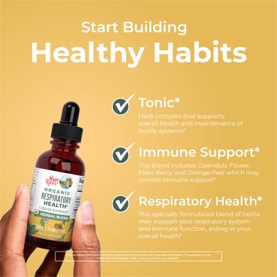 USDA Organic Respiratory Health Liquid Drops with Mullein Leaf | Marshmallow Root & Elderberry | Mullein Drops for Lungs Herbal Blend | Immune Support Supplement | Non-GMO | Vegan | 1 Fl Oz