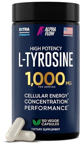 L Tyrosine 1000MG Capsules - All-Natural L- Tyrosine Supplement for Focus &amp; Energy Boost - Non-GMO &amp; Gluten-Free - Vegan 150 Caps -500mg x 2 per Serving