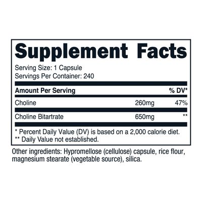 Nutricost Choline Bitartrate 650mg, 240 Vegetarian Capsules - Non-GMO, Vegetarian Friendly, Gluten Free