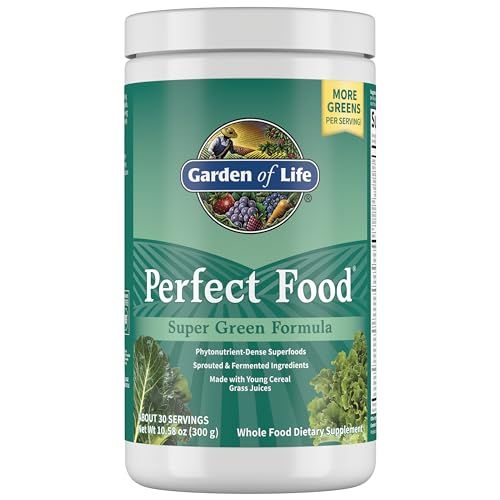 Garden of Life Perfect Food Super Green Formula - 30 Servings | 45 Superfoods, Greens, Fruit &amp; Veggie Juice Superfood Powder Supplement, Probiotics &amp; Organic Spirulina for Digestion &amp; Immune Health
