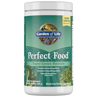 Garden of Life Perfect Food Super Green Formula - 30 Servings | 45 Superfoods, Greens, Fruit &amp; Veggie Juice Superfood Powder Supplement, Probiotics &amp; Organic Spirulina for Digestion &amp; Immune Health
