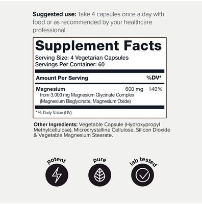 Toniiq 3,000mg Ultra High Strength Magnesium Glycinate - 20% Purified to Contain 600mg of Elemental Magnesium - Chelated and Bioavailable Magnesium Supplement - 240 Veggie Capsules