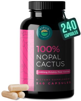 Eleva Nutrition Nopal Cactus Capsules 1500mg - Organic Sun-Dried Prickly Pear Cactus Powder and Black Pepper Extract for Absorption - Natural Prickly Pear Extract Non-GMO Capsules - 240 Capsules