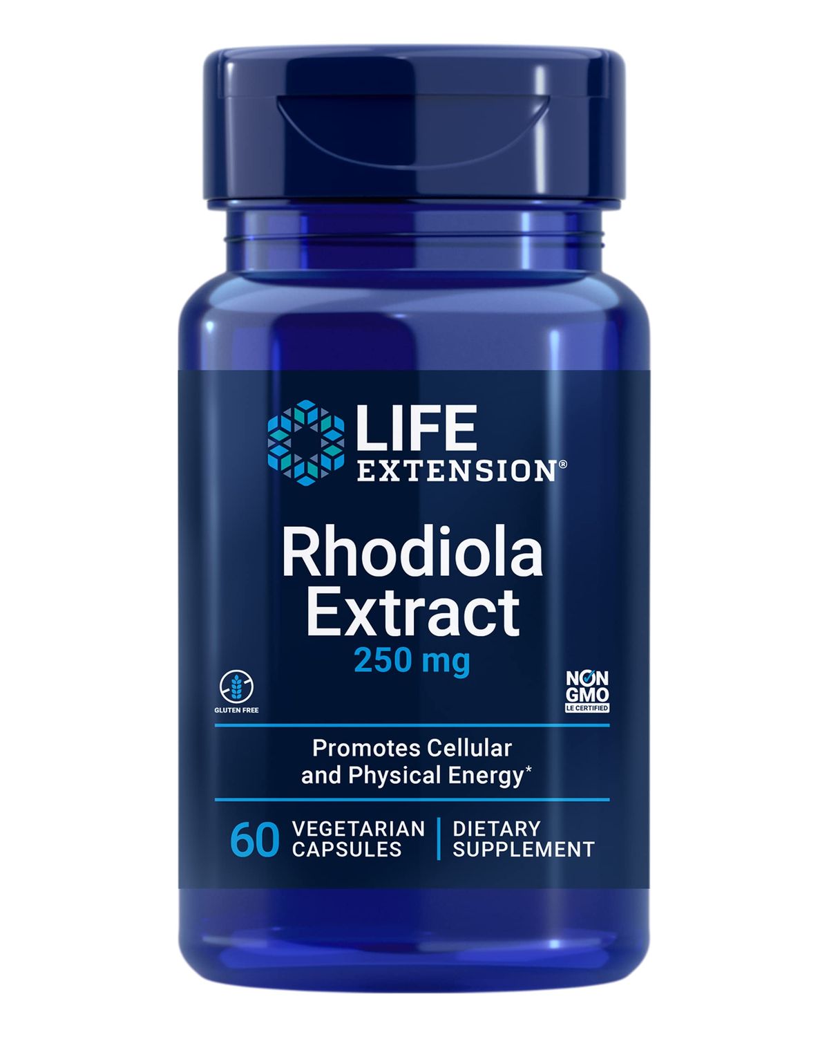 Life Extension Rhodiola Extract, Rhodiola rosea Supplement, standardized Extract, Promotes Physical and Mental Performance, Gluten-Free, Non-GMO, Vegetarian, 250 mg, 60 Capsules