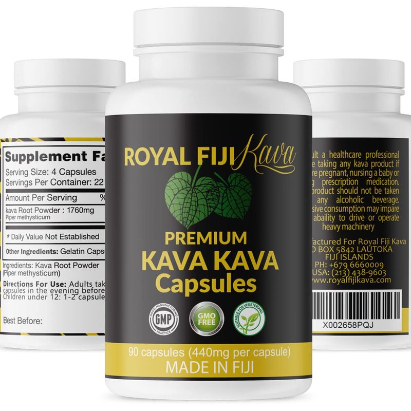 Royal Fiji Kava Pure Noble Kava Capsules Highest Grade Fijian Kava Kava Extract 1760mg Servings 100% Organic for Relaxation &amp; Mood Support