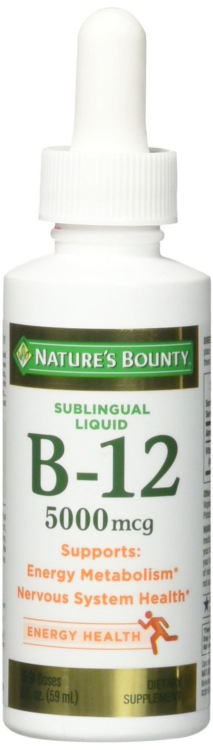 Nature&#39;s Bounty B-12 5000 mcg Sublingual Liquid Energy Health 2 oz (Pack of 5)