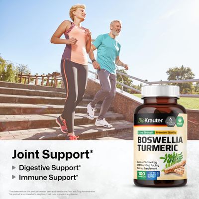 BIO KRAUTER Turmeric Supplement with Boswellia Extract Capsules - 2000 mg Blend - 100 Count - Boswellia Turmeric (Curcumin) - Joint Support Formula w/Black Pepper - Vegan Boswellia Turmeric Capsules