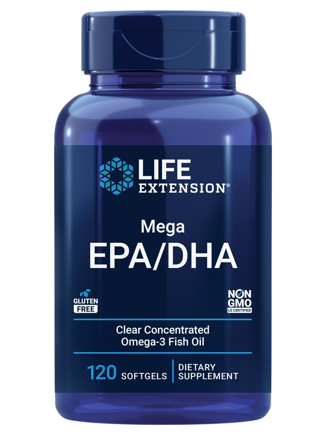 Life Extension Mega EPA/DHA, Omega-3 Fatty acids, Heart &amp; Brain Health, Inflammation Health Support, Non-GMO, Gluten-Free, 120 softgels