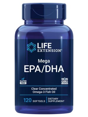 Life Extension Mega EPA/DHA, Omega-3 Fatty acids, Heart &amp; Brain Health, Inflammation Health Support, Non-GMO, Gluten-Free, 120 softgels