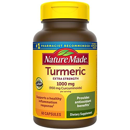 Nature Made Extra Strength Turmeric Curcumin with Black Pepper, 1000mg extract (950mg Curcuminoids) per serving, Supports Healthy Inflammation Response, 60 Vegetarian Capsules, 30 Day Supply