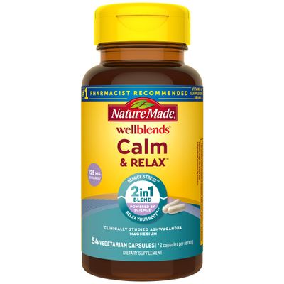 Nature Made Wellblends Calm &amp; Relax, Ashwagandha 125mg, Magnesium 300 mg, 54 Vegetarian Capsules