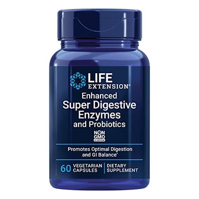 Life Extension Enhanced Super Digestive Enzymes &amp; Probiotics -Vegetarian-Friendly Digestive Health Formula For GI Balance - Plant-Based Diet Aid - Non-GMO - 60 Vegetarian Capsules