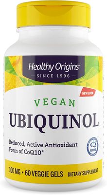 Healthy Origins Ubiquinol Vegan Formula (Active Form of CoQ10), 100 mg - Kaneka Ubiquinol Supplement for Heart Health &amp; Antioxidant Support - Vegan, Gluten-Free &amp; Non-GMO Supplement - 60 Veggie Gels