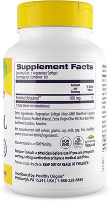 Healthy Origins Ubiquinol Vegan Formula (Active Form of CoQ10), 100 mg - Kaneka Ubiquinol Supplement for Heart Health &amp; Antioxidant Support - Vegan, Gluten-Free &amp; Non-GMO Supplement - 60 Veggie Gels