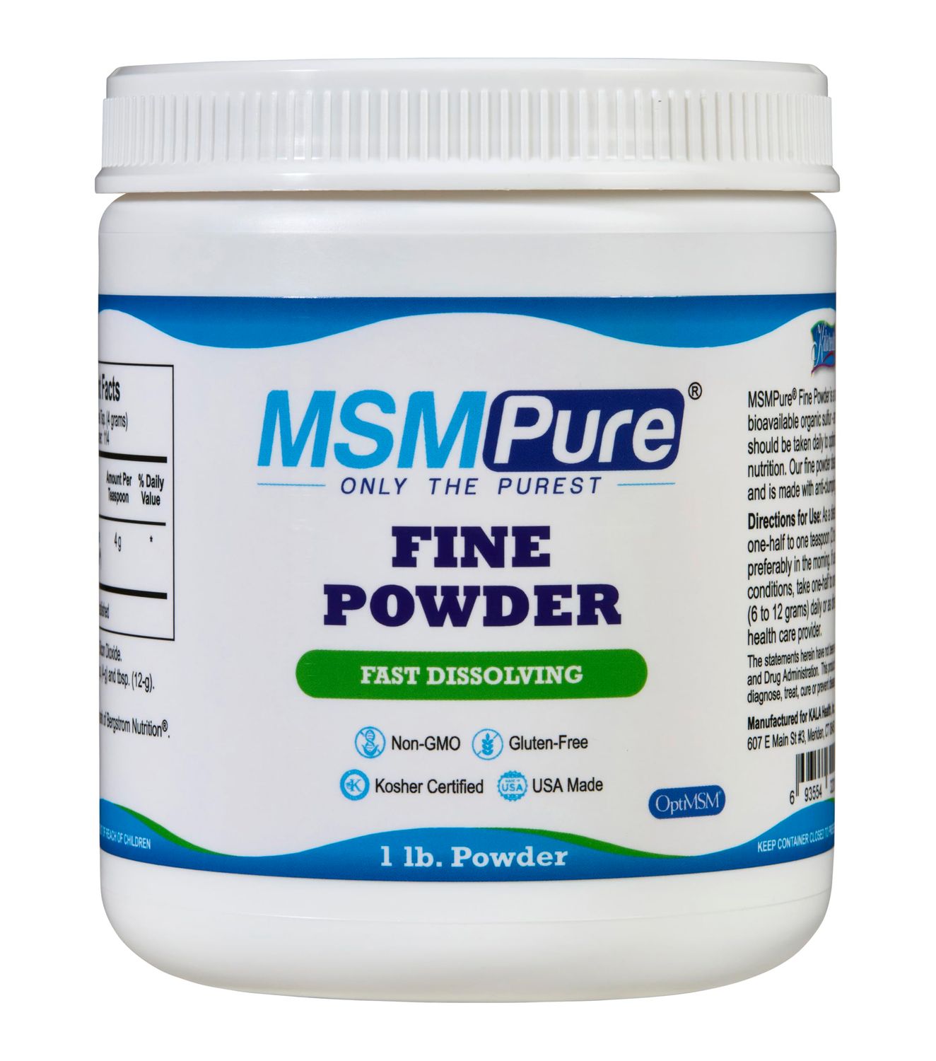 KALA HEALTH MSMPure Fine MSM Powder Crystals - Organic Sulfur for Joint Flexibility, Skin Appearance, and Hair &amp; Nail Support - 1 lb, USA Made, Distilled Flakes