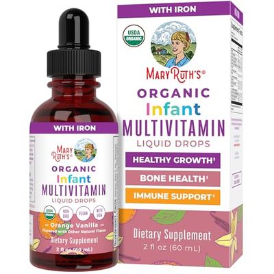 Multivitamin with Iron for Infants by MaryRuth&#39;s | USDA Organic | Multivitamin Liquid Drops for Babies 6-12 Months | Immune Support &amp; Overall Wellness | Vegan | Non-GMO | Gluten Free | 2 Fl Oz