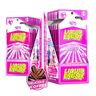 VITAL 4U Liquid Energy Shot - Ginseng, B Vitamins, Naturally Sweetened, Coffee Flavor, 24 ct