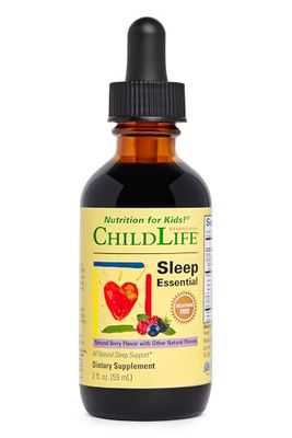 CHILDLIFE ESSENTIALS Sleep Essential - Melatonin-Free Sleep Aid for Kids, Natural Sleep Drops for Children 3+ with Passionflower &amp; Valerian Root, Berry Flavor, 2 Fl Oz