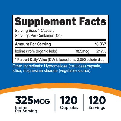 Nutricost Kelp Capsules, 325mcg of Iodine, 120 Capsules, Vegetarian, Non-GMO &amp; Gluten Free