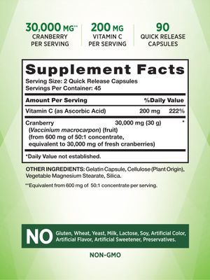 Nature's Truth Cranberry Concentrate Capsules 30,000mg | Plus Vitamin C | Non-GMO &amp; Gluten Free Supplement | Triple Strength Support Pills