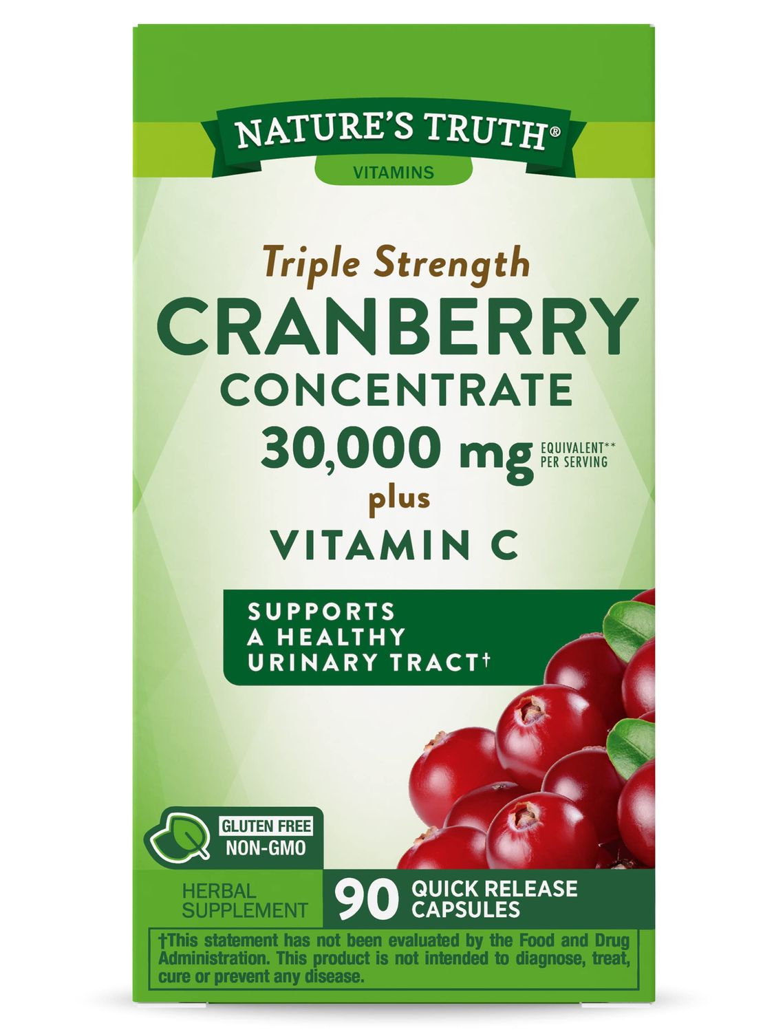 Nature&#39;s Truth Cranberry Concentrate Capsules 30,000mg | Plus Vitamin C | Non-GMO &amp; Gluten Free Supplement | Triple Strength Support Pills