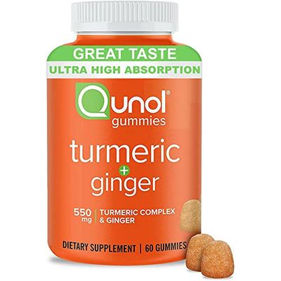 Qunol Turmeric and Ginger Gummies, Gummy with 500mg Turmeric + 50mg Ginger, Joint Support Supplement, Ultra High Absorption Tumeric and Ginger, Vegan, Gluten Free, 1 Month Supply 60ct Gummies