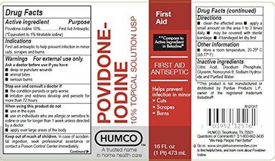 Humco 232516001 Povidone Iodine 10% Topical Solution, 16oz