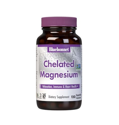 Bluebonnet Nutrition Albion Chelated Magnesium Vegetable Capsule, 200 mg, Stress Relief, Vegan, Non GMO, Gluten Free, Soy Free, Milk Free, Kosher, 120 Vegetable Capsule, 2 Month Supply