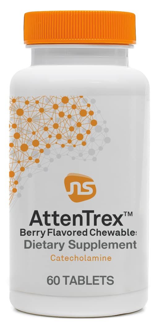 NeuroScience AttenTrex L-Tyrosine Chewable Tablets with Vitamin B6 - Supports Attention, Energy + Focus for Adults, Children, Teens - Supplement to Help Fight &#39;Brain Fog&#39; (60 Berry Flavored Chews)