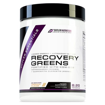 Cutler Essentials Recovery Greens Premium Superfood Drink with Recovery Ingredients | KSM-66 Ashwagandha, Quercetin | Antioxidants to Promote Focus and Natural Energy | Tropical Flavor, 28 Servings