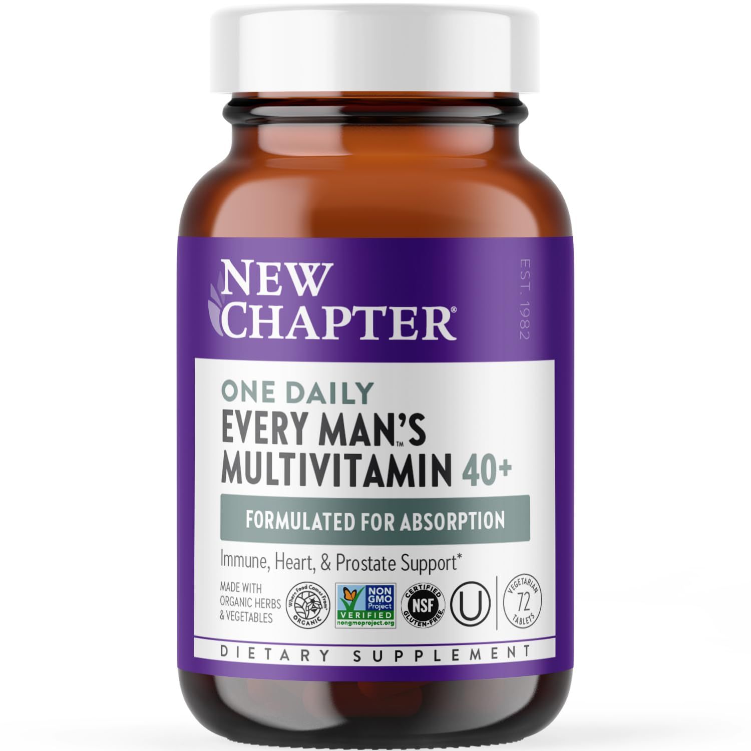 New Chapter Men&#39;s Multivitamin 40 Plus for Energy, Heart, Prostate + Immune Support with Fermented Nutrients - Every Man&#39;s One Daily 40+, Made with Organic Vegetables &amp; Herbs, Non-GMO - 72 ct