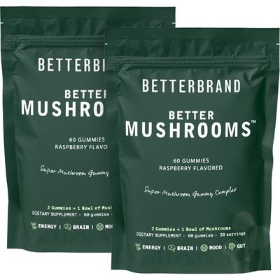 Betterbrand BetterMushrooms Mushroom Gummies to Support Gut Health, Metabolism, Energy, Focus - Lion&#39;s Mane, Cordyceps, Chaga &amp; Maitake Mushroom Supplement - Maintains Healthy Immune System
