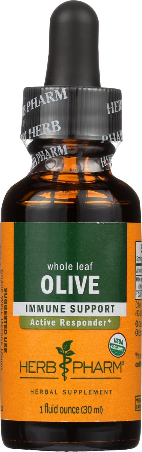 Herb Pharm Certified Organic Olive Leaf Liquid Extract for Immune System Support - 1 Ounce