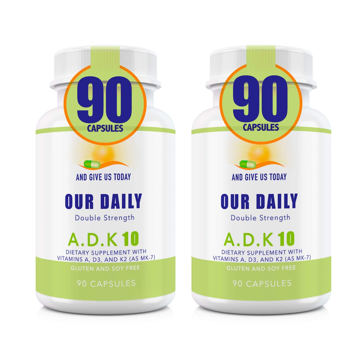 Our Daily Vites ADK 10 Double Strength (10,000 iu) Vitamins A1, D3 &amp; K2 (as MK7) - Physician Formulated Bone &amp; Immune System Support - Gluten Free, Non GMO - 180 Vegetarian Capsules
